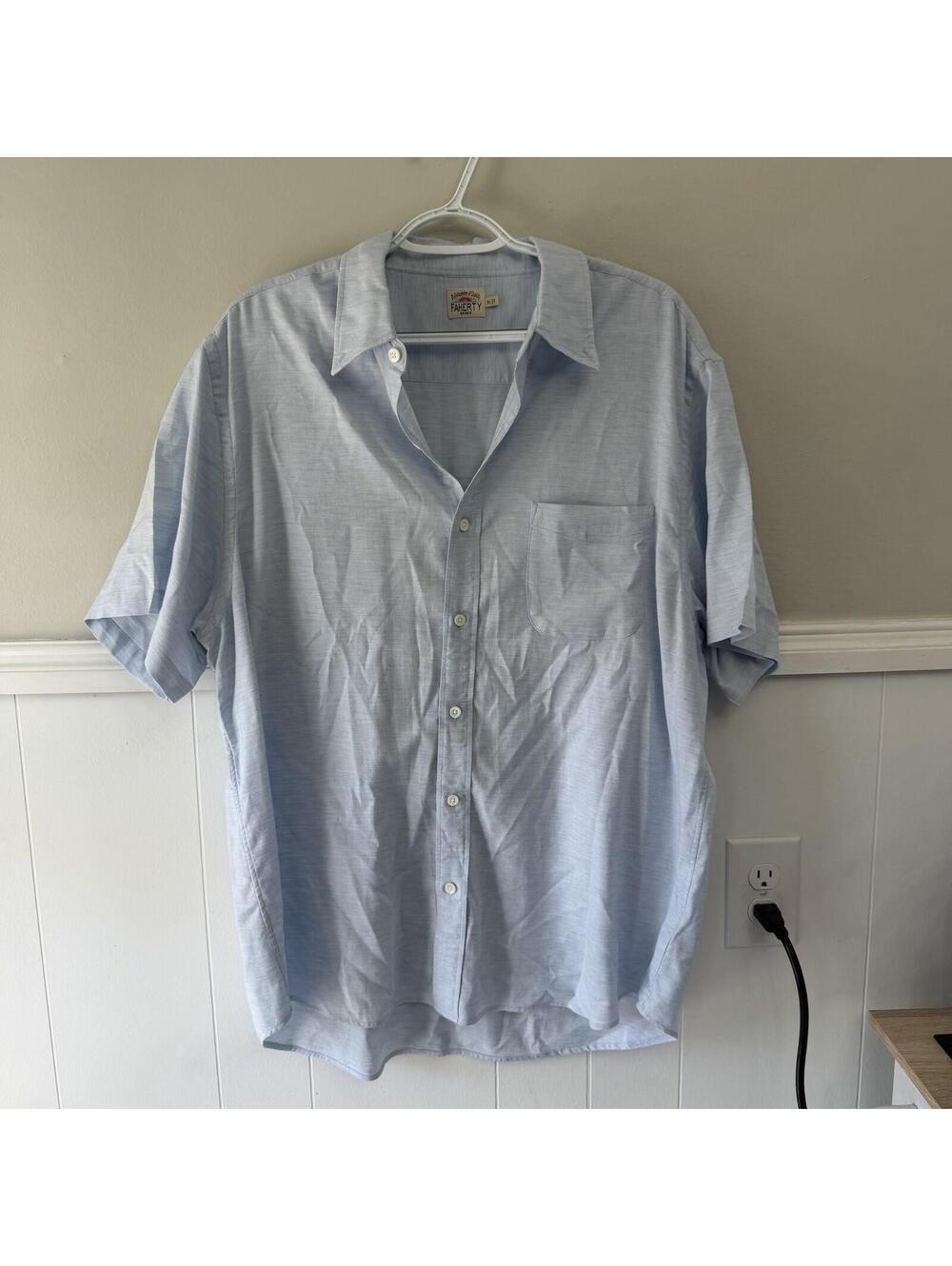 Faherty Button Down Shirt Blue Mens Size XL Blue Short Sleeve
